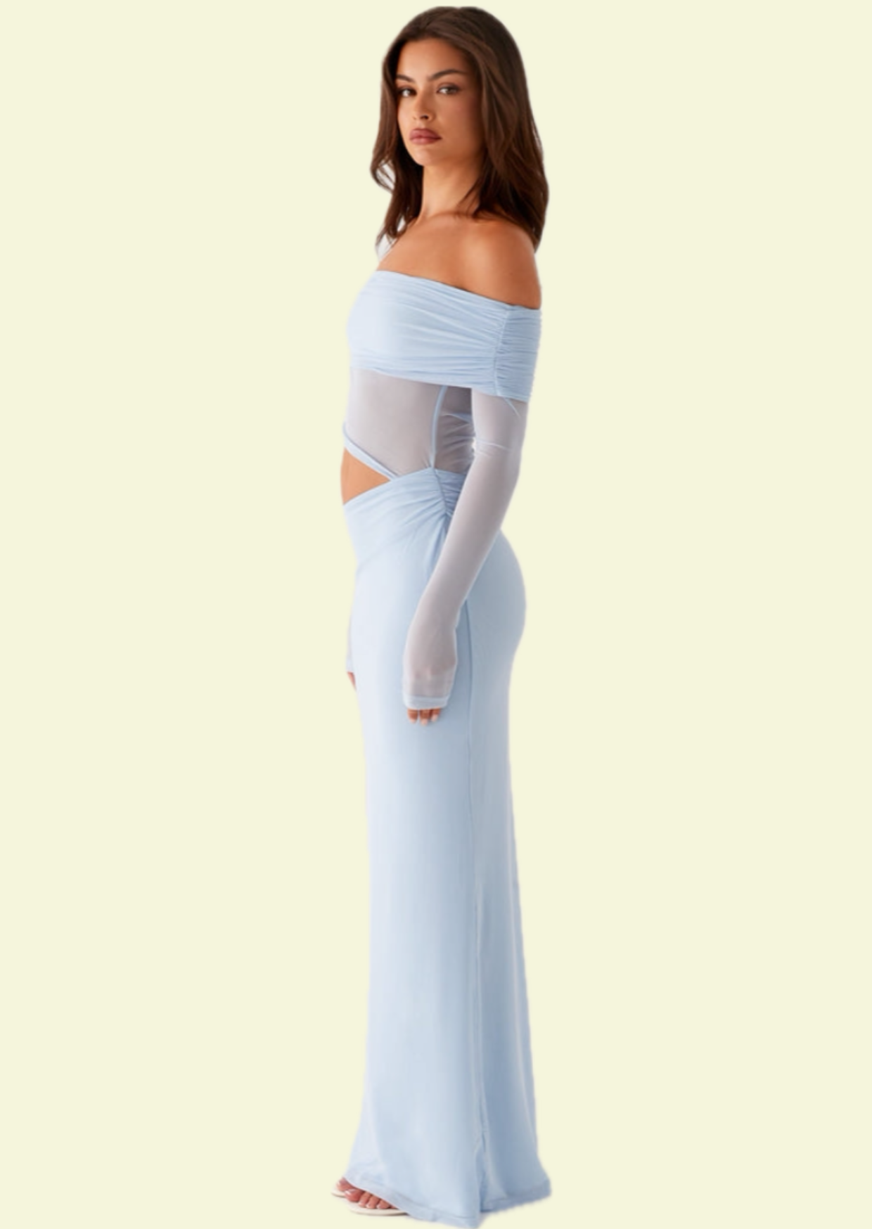 Ice Blue Off-Shoulder Maxi Dress