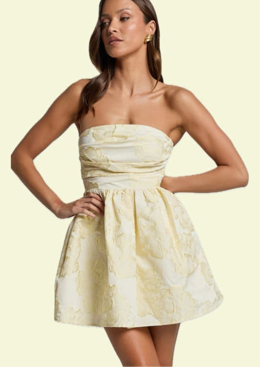 Buttercream Jacquard Bandeau Mini Dress - Pineloue