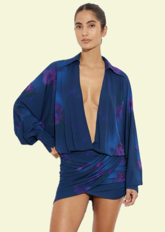 Midnight Bloom Wrap Mini Dress - Pineloue
