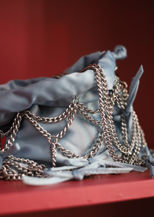 Sky Blue Chain Satin Bag