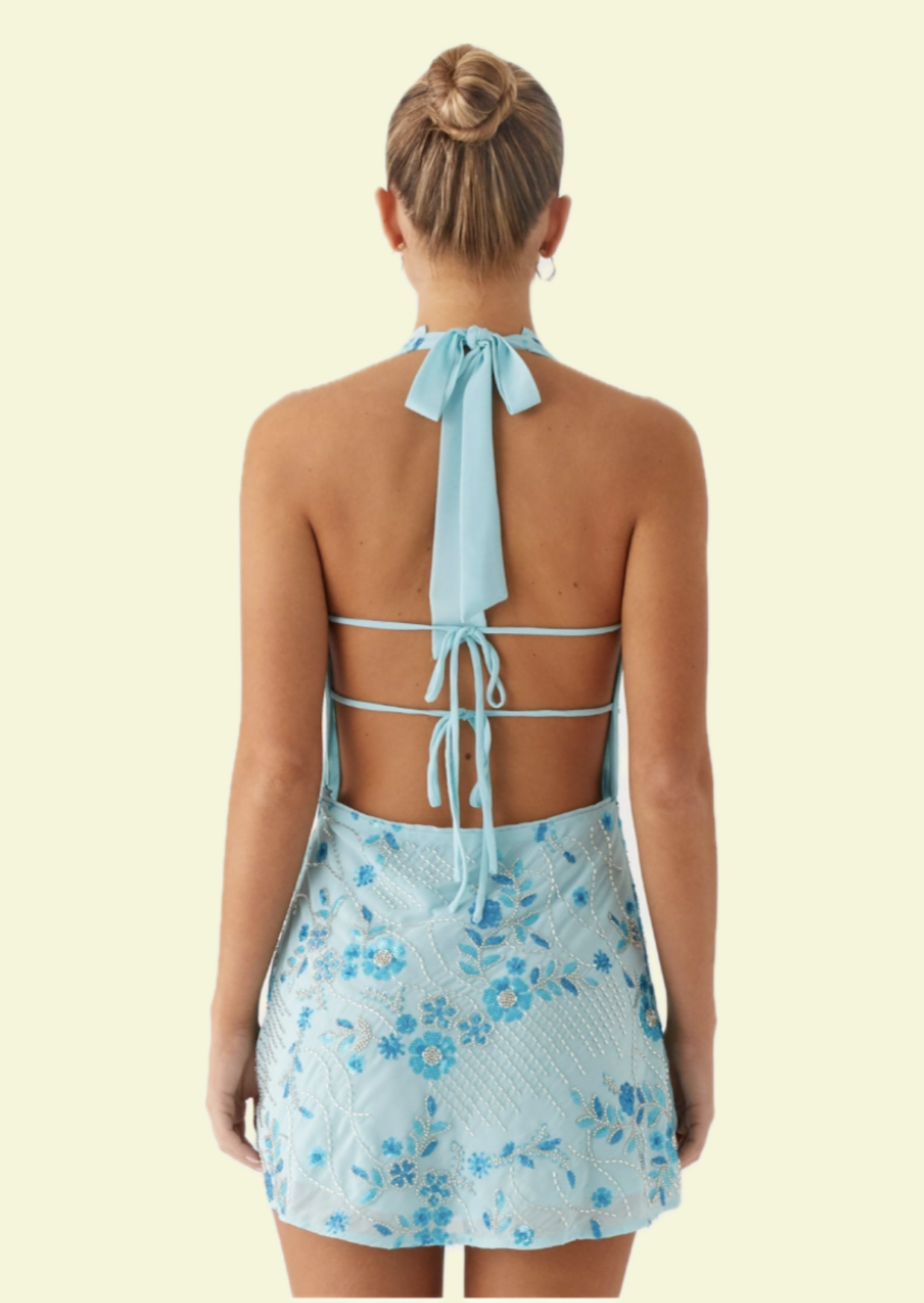 Blue Sequin Halter Mini Dress - Pineloue