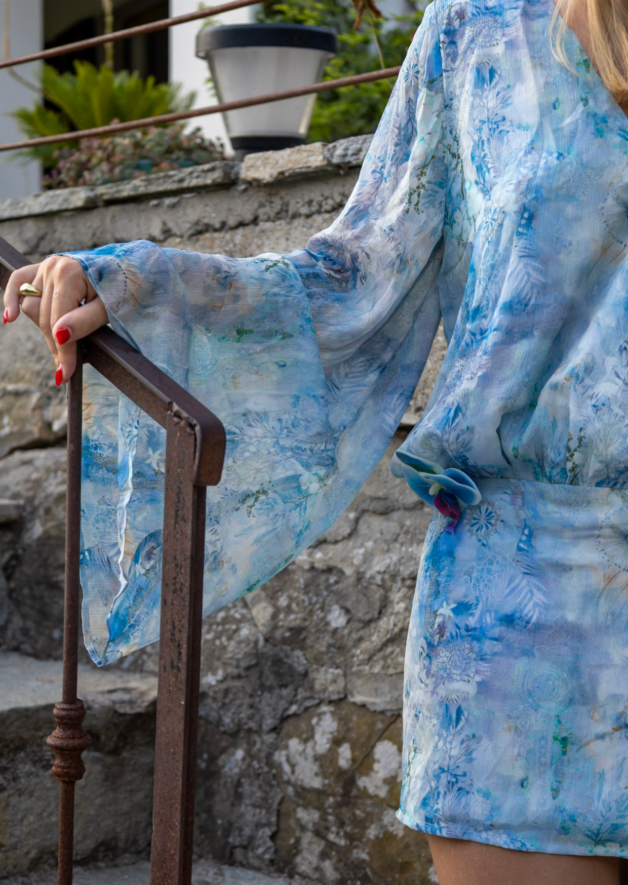 Ocean Blue Kaftan Mini Dress - Pineloue