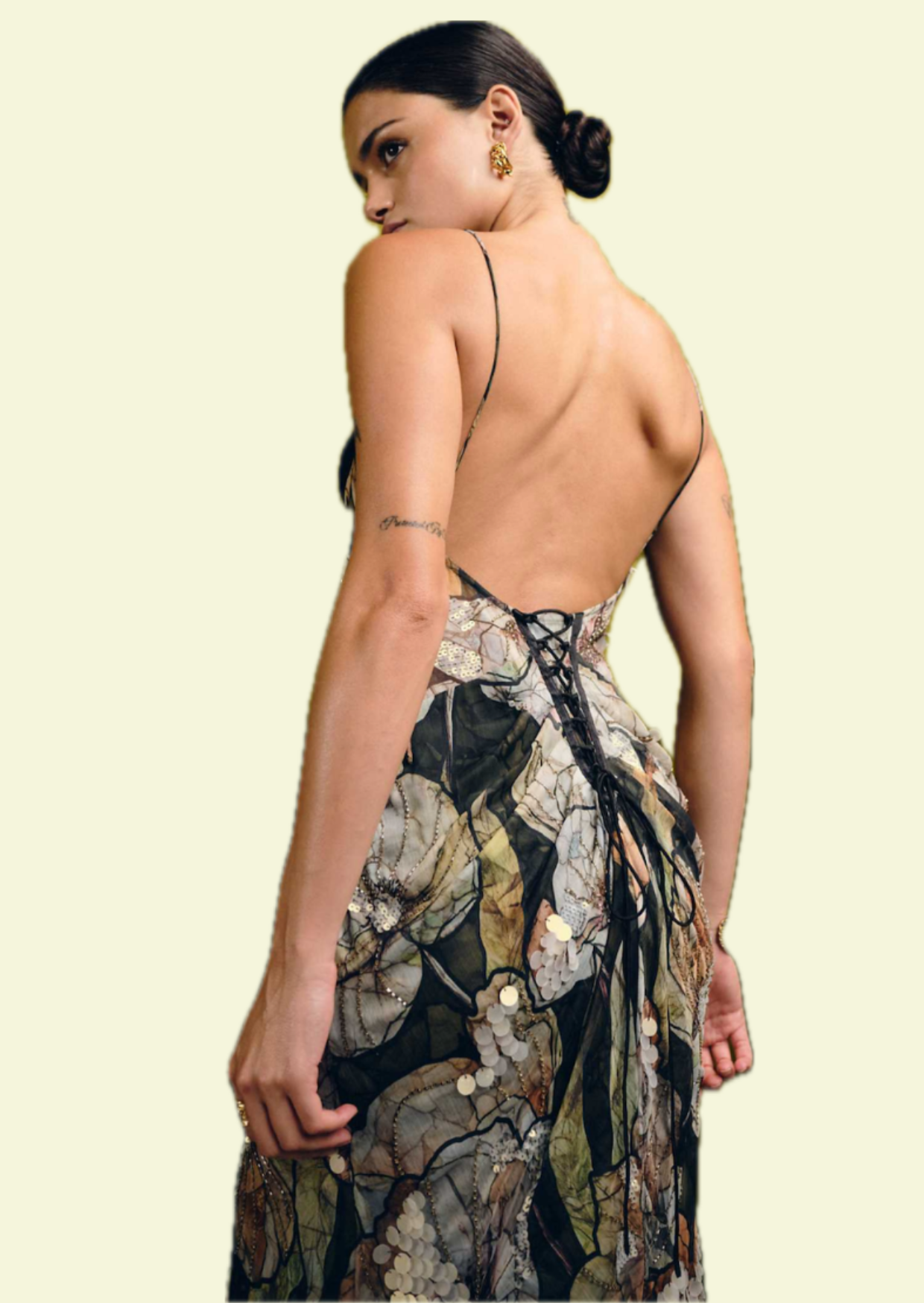 Noir Blossom Lace-Up Maxi Dress - Pineloue