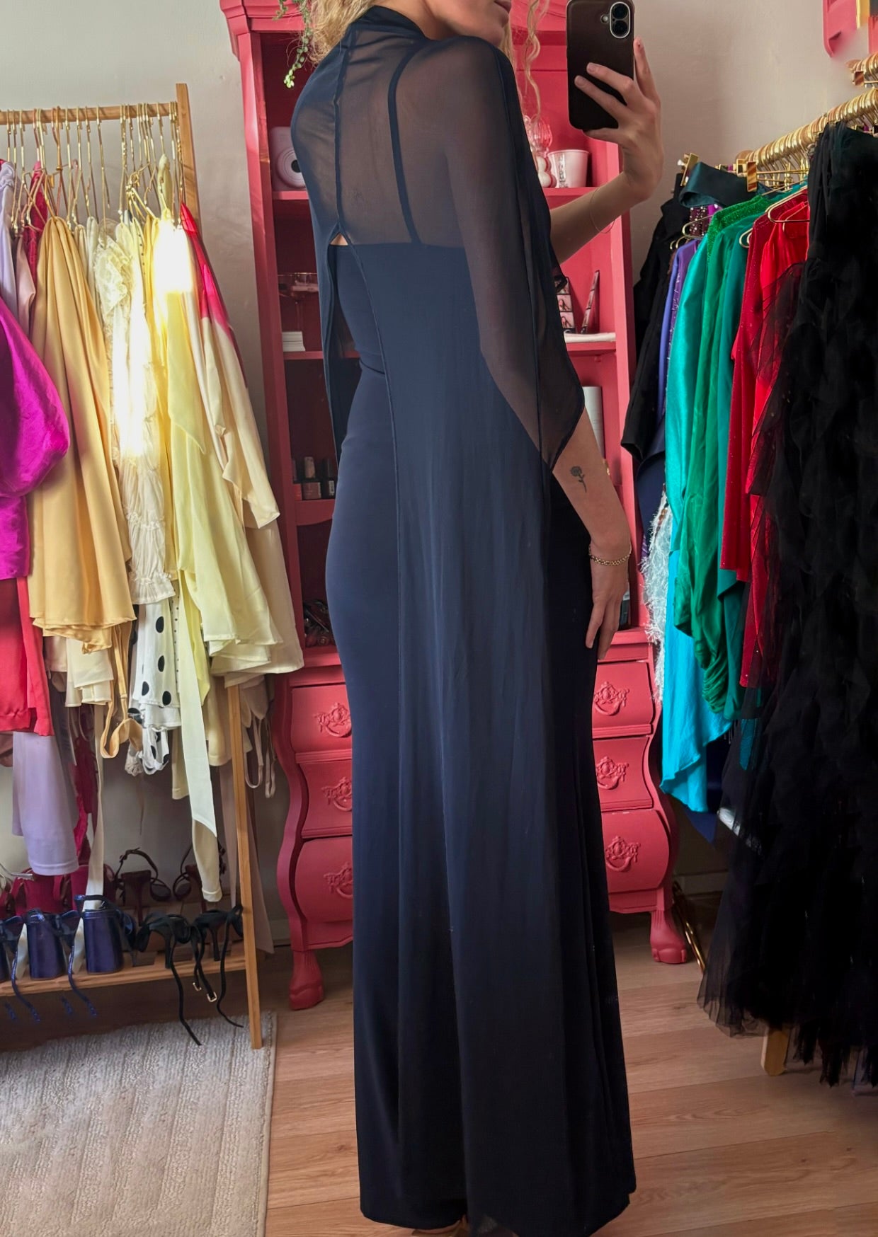 Midnight Blue Sheer Cape Maxi Dress - Pineloue