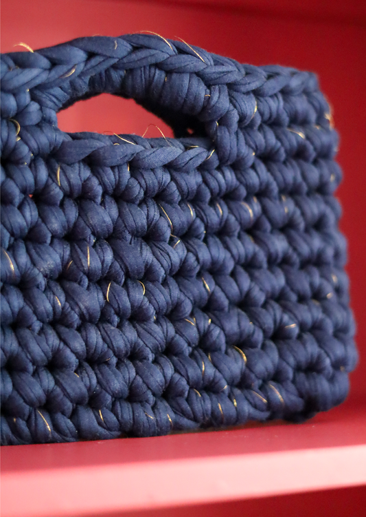 Navy Crochet Box Clutch