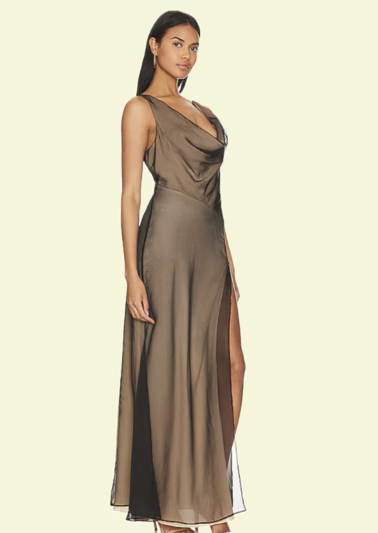Smoke Chiffon Cowl Maxi Dress - Pineloue