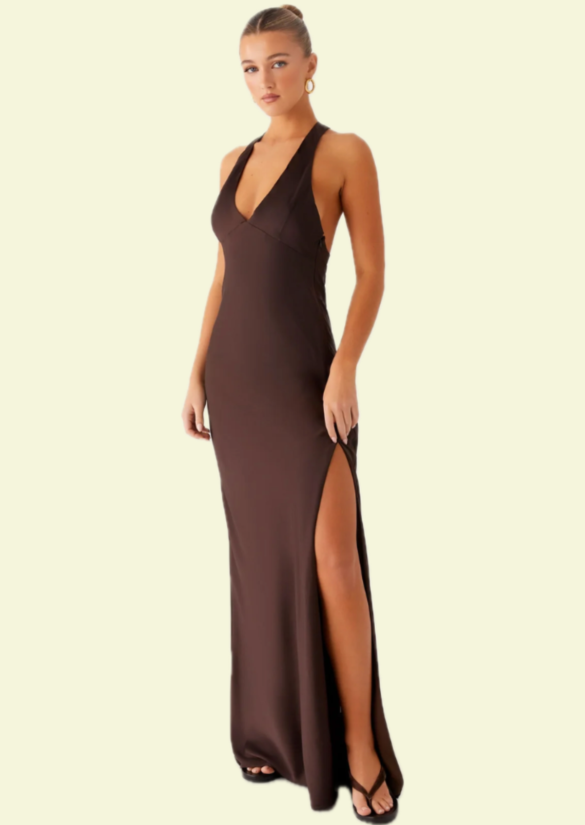 Chocolate Halter Maxi Dress - Pineloue