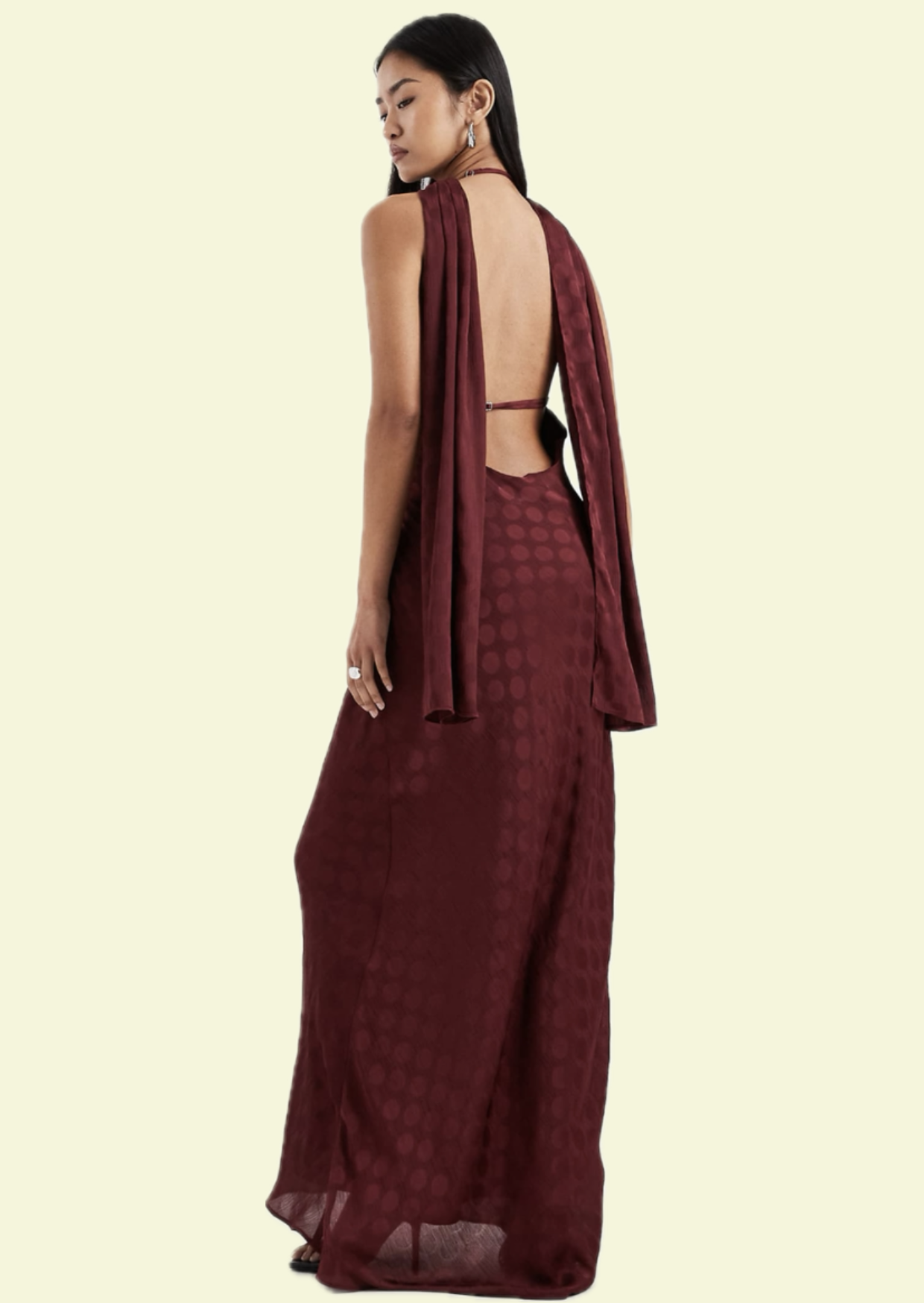Burgundy Satin Drape Maxi Dress - Pineloue