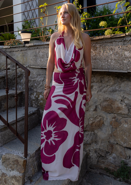 Fuchsia Bloom Halter Co-ord Set - Pineloue