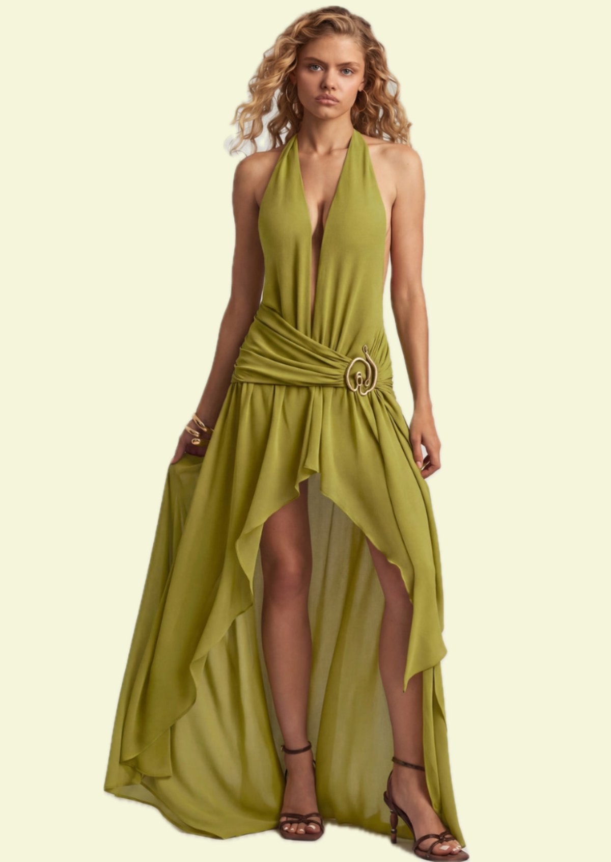 Olive Serpentine Maxi Dress - Pineloue