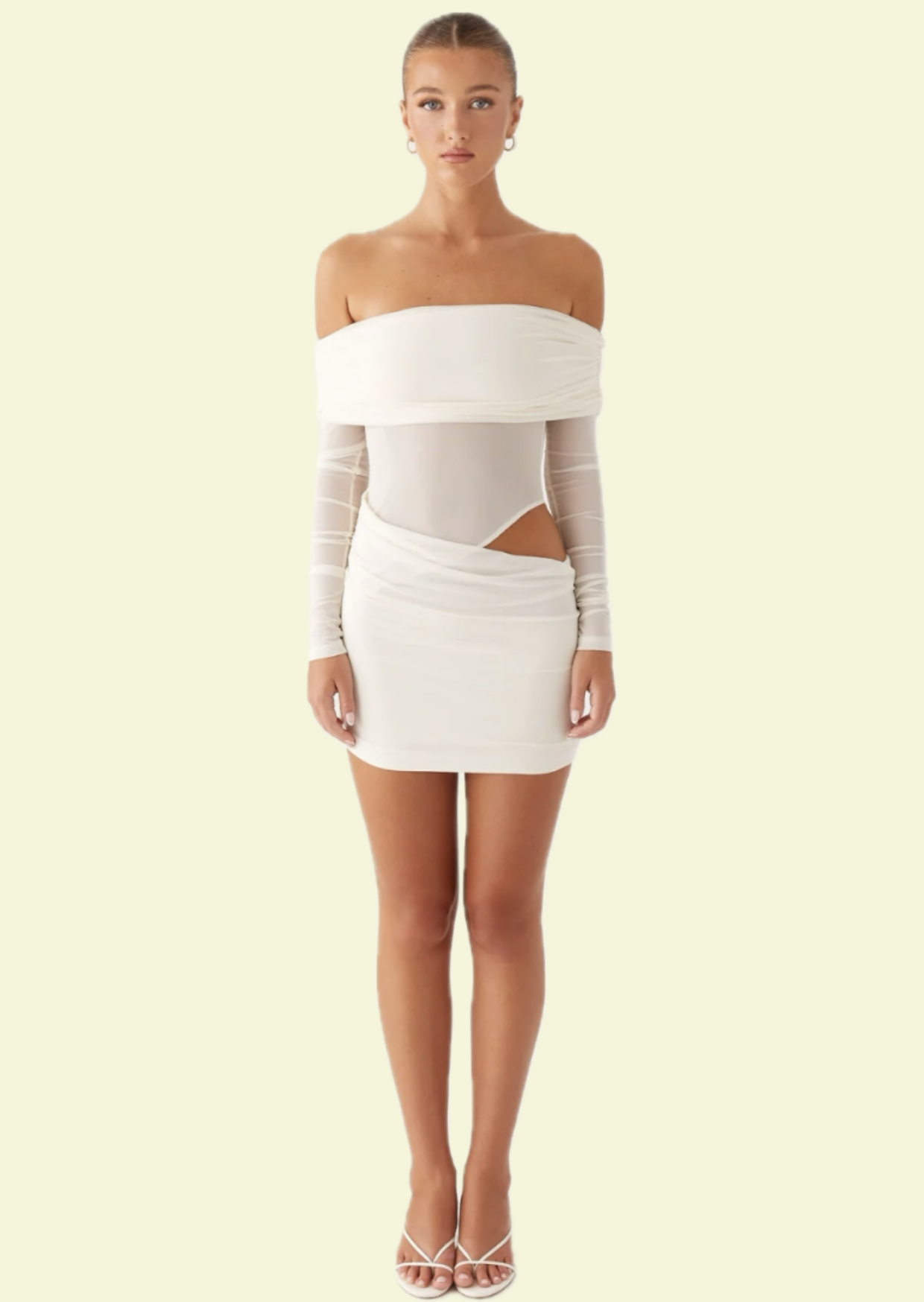White Off Shoulder Mesh Mini Dress