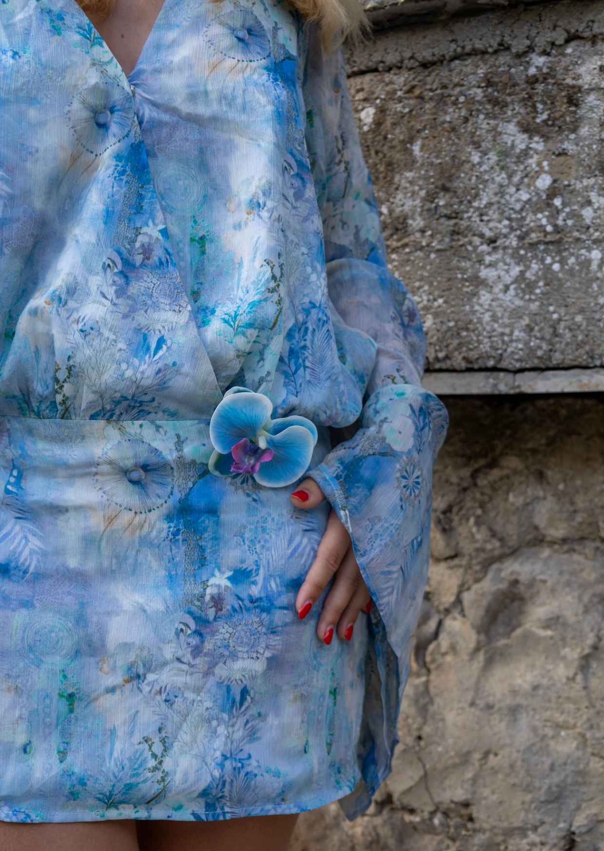 Ocean Blue Kaftan Mini Dress - Pineloue