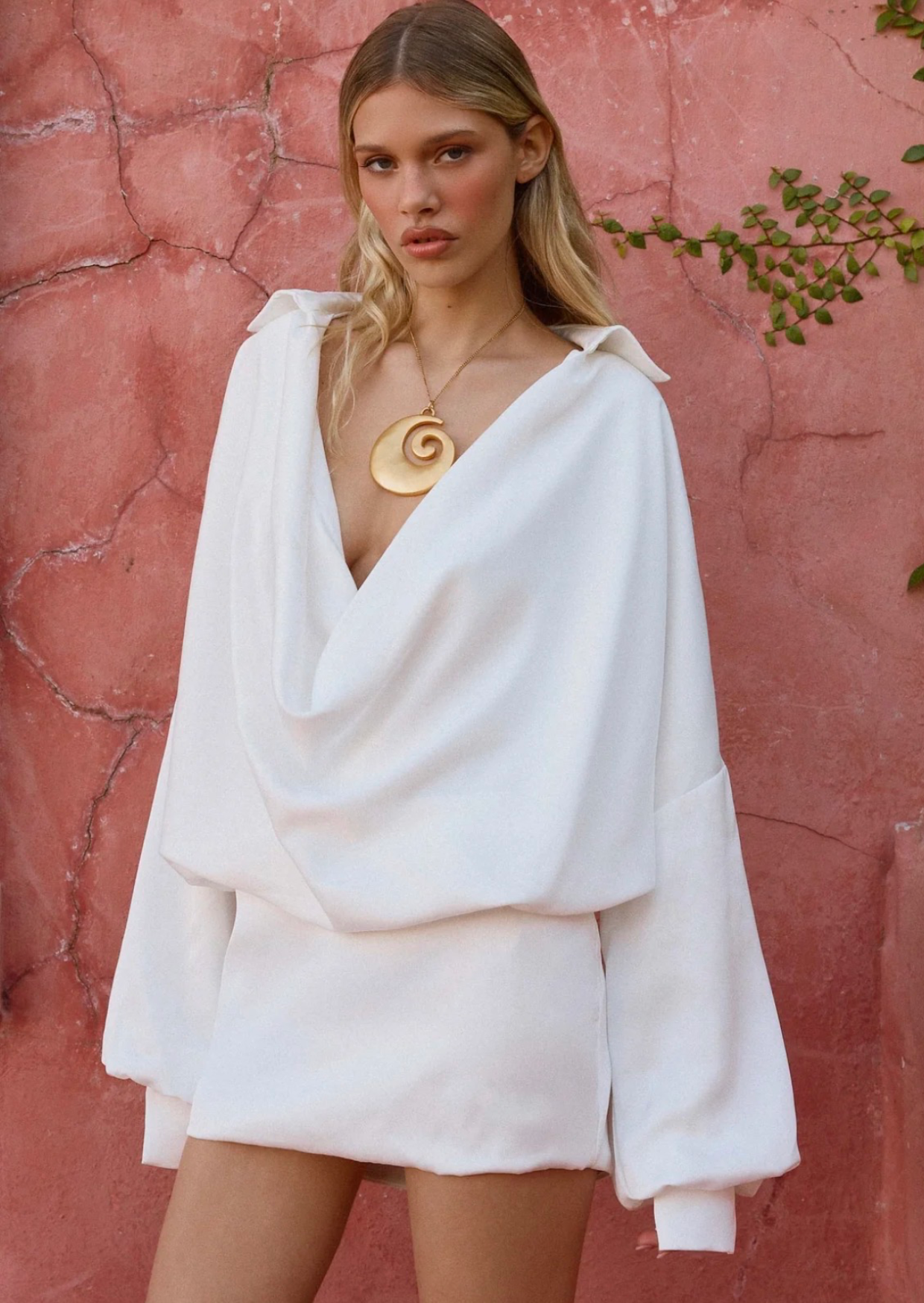 Ivory Cascade Sleeve Mini Dress