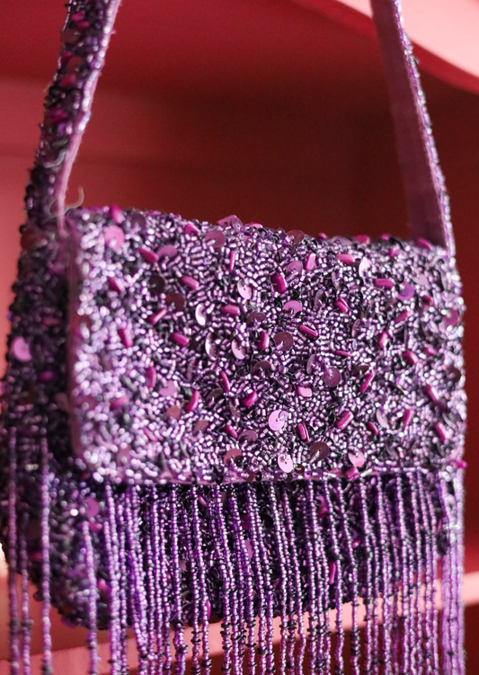 Purple Sequin Fringe Bag