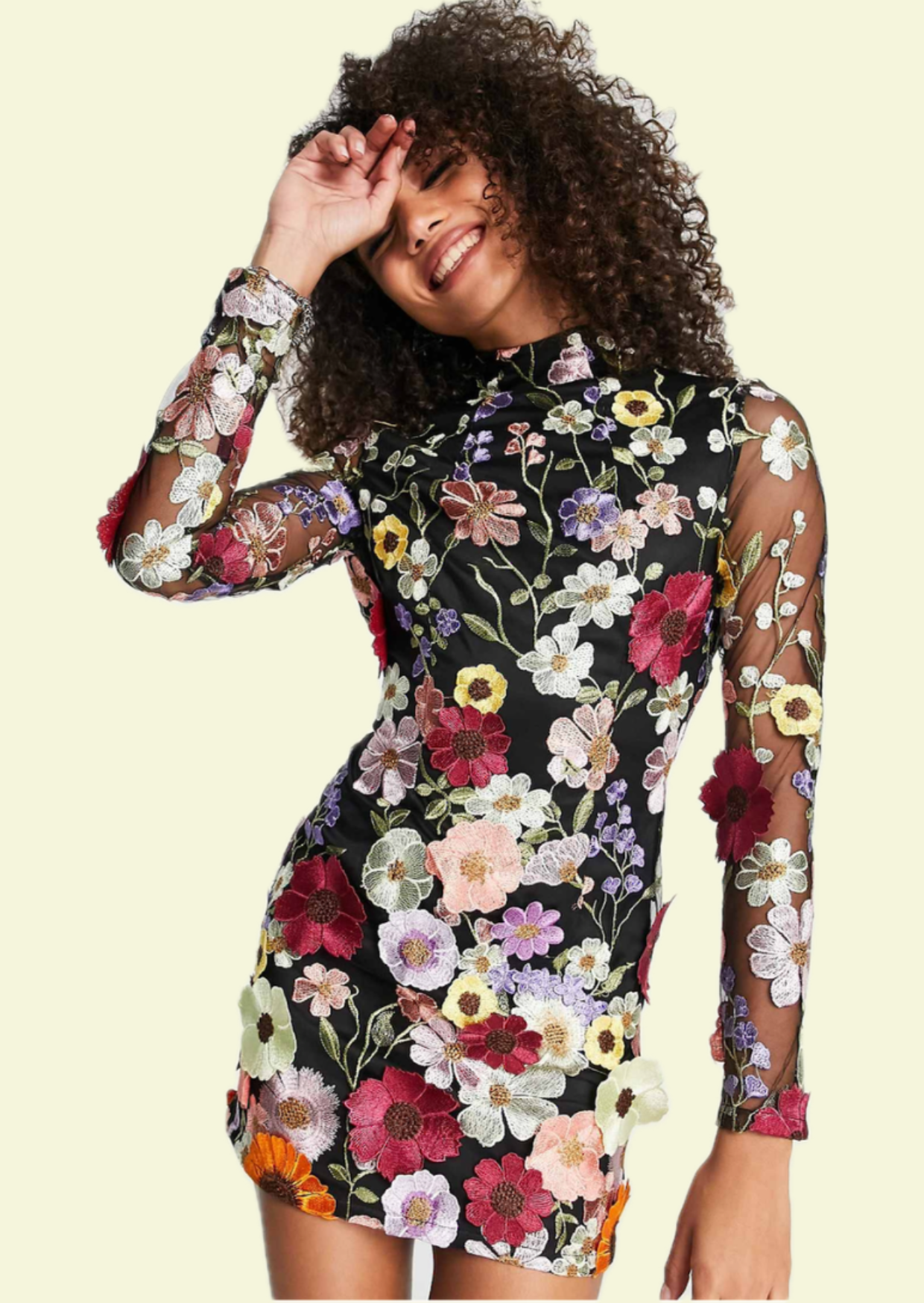 Midnight Bloom Embroidered Mini Dress - Pineloue