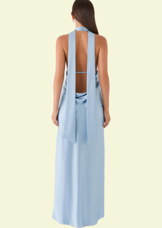Powder Blue Open Back Maxi Dress - Pineloue