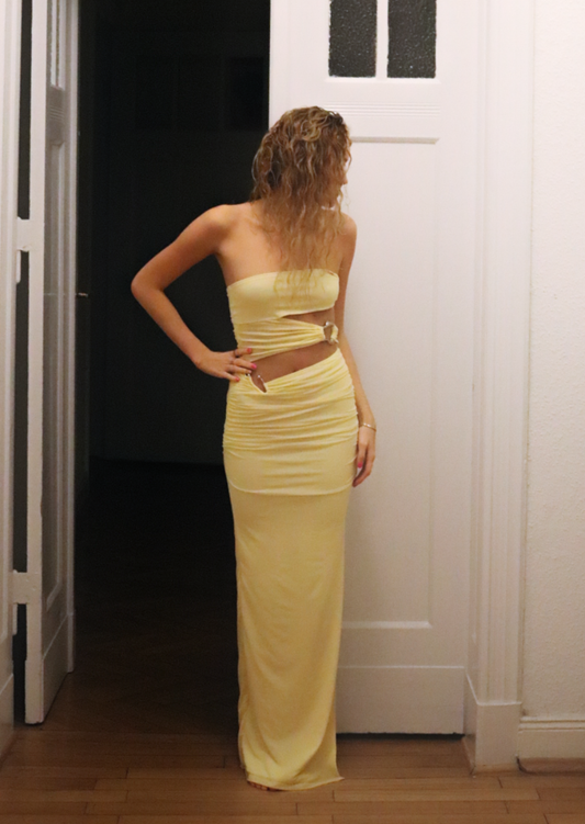 Into Pieces Lemon Maxi Dress