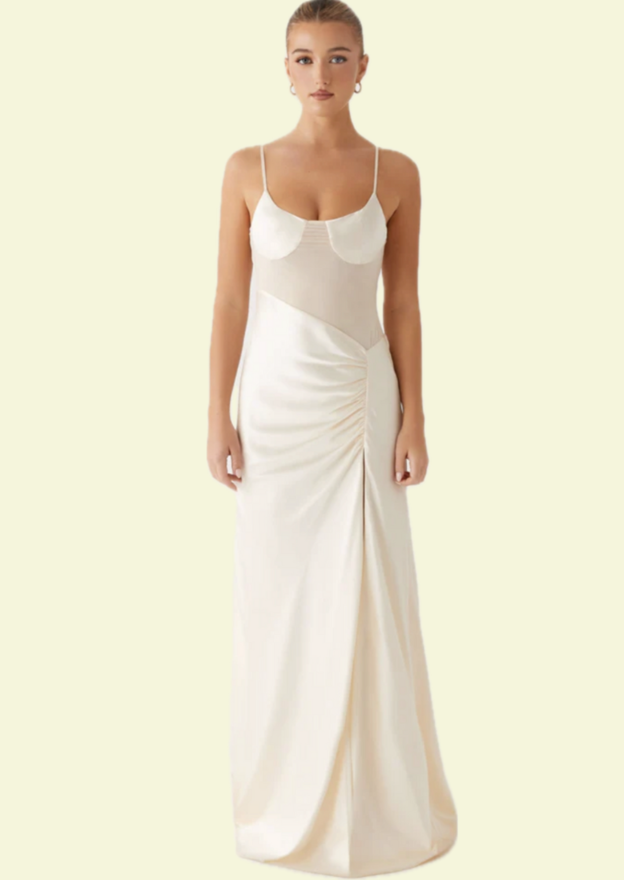 Ivory Satin Maxi Dress - Pineloue