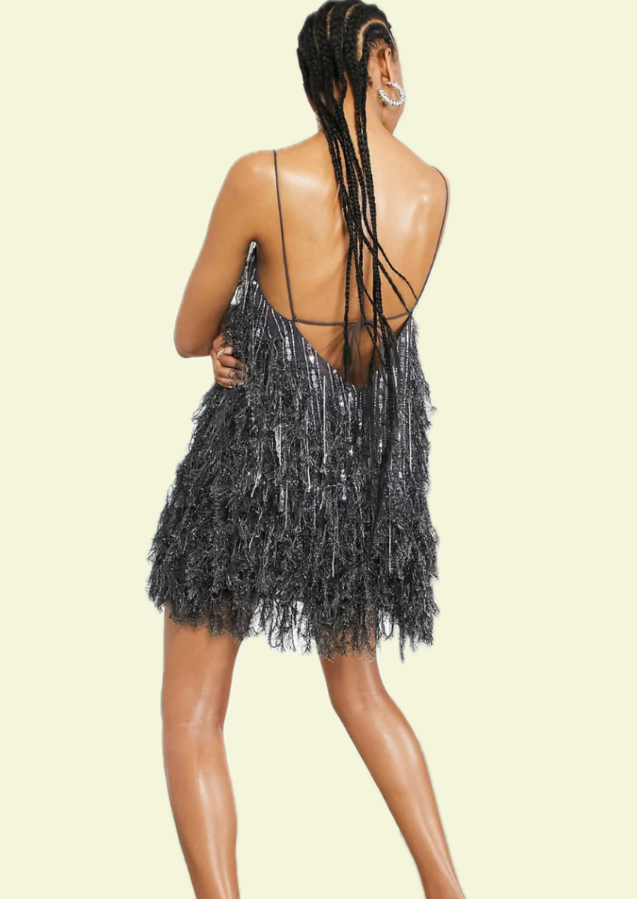 Black Feather Sparkle Mini Dress - Pineloue