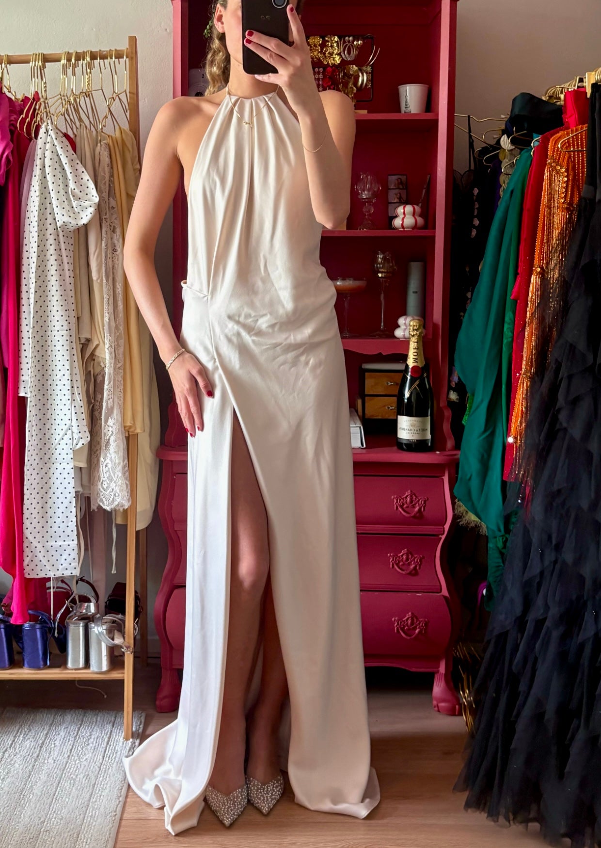 Ivory Open Back Halter Maxi Dress - Pineloue