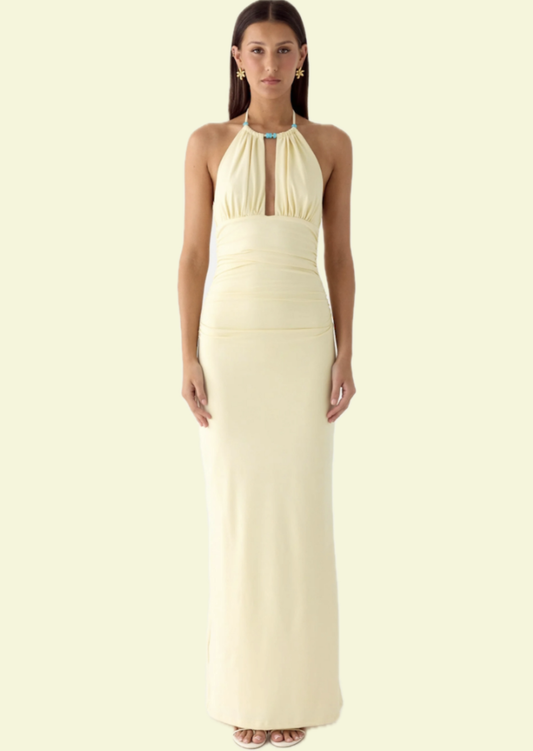 Buttercream Halter Maxi Dress - Pineloue