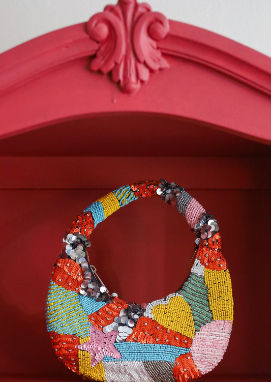 Beaded Patchwork Moon Bag