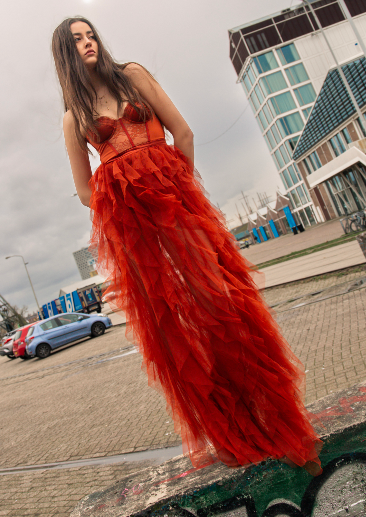 Rust Ruffle Maxi Dress - Pineloue