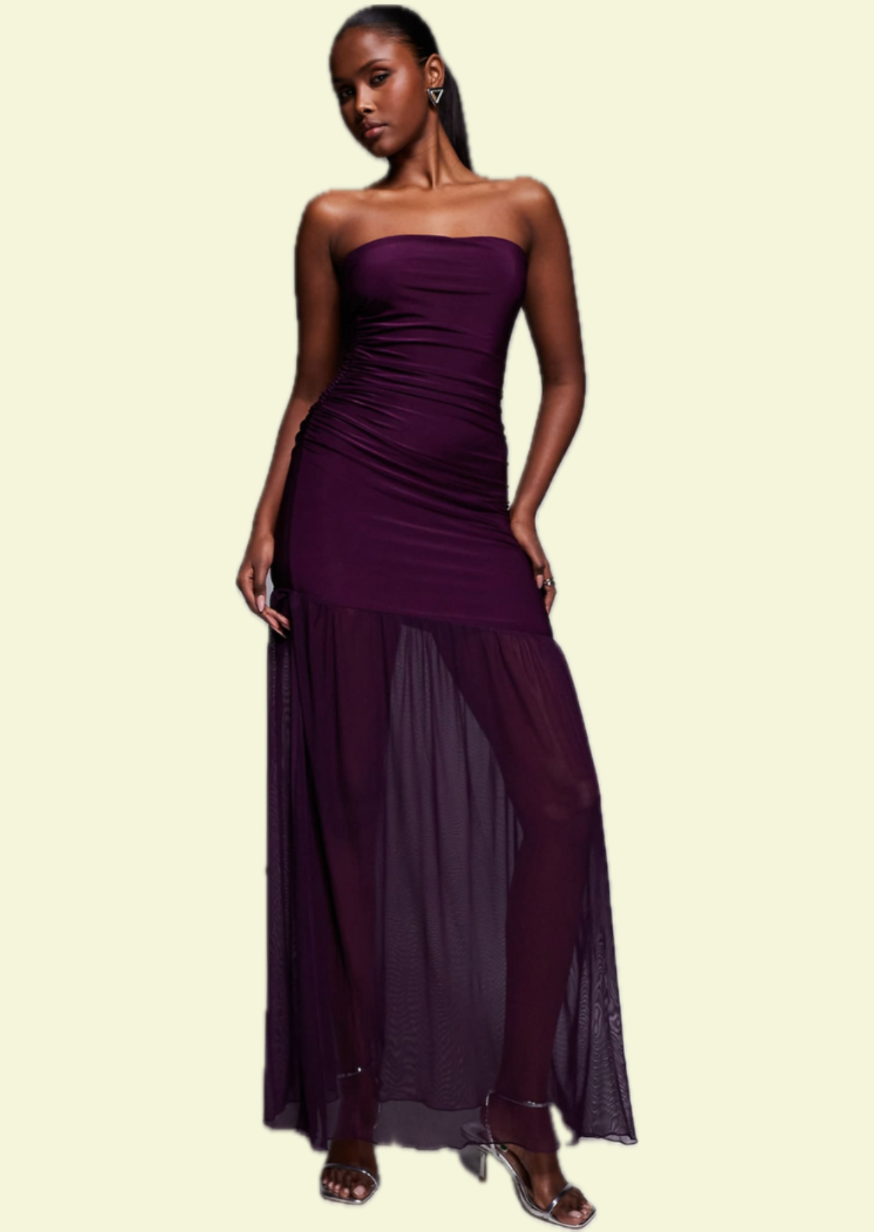Plum Strapless Mesh Maxi Dress - Pineloue