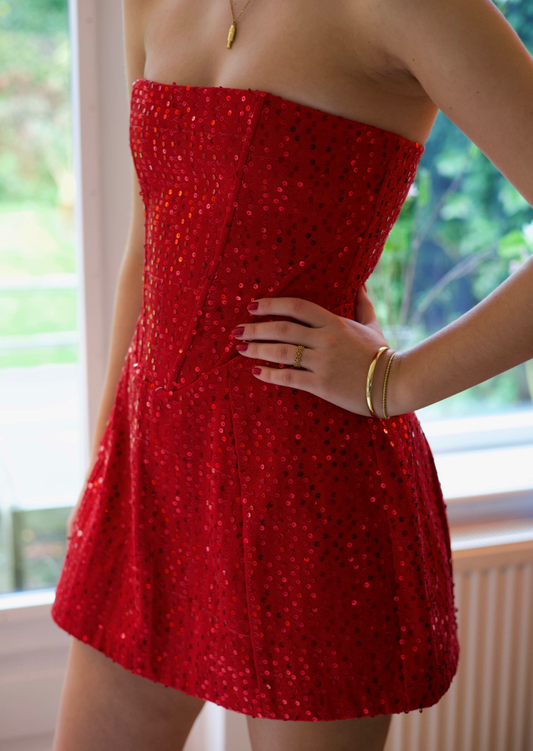 Voorkant Red Sequin Mini Dress