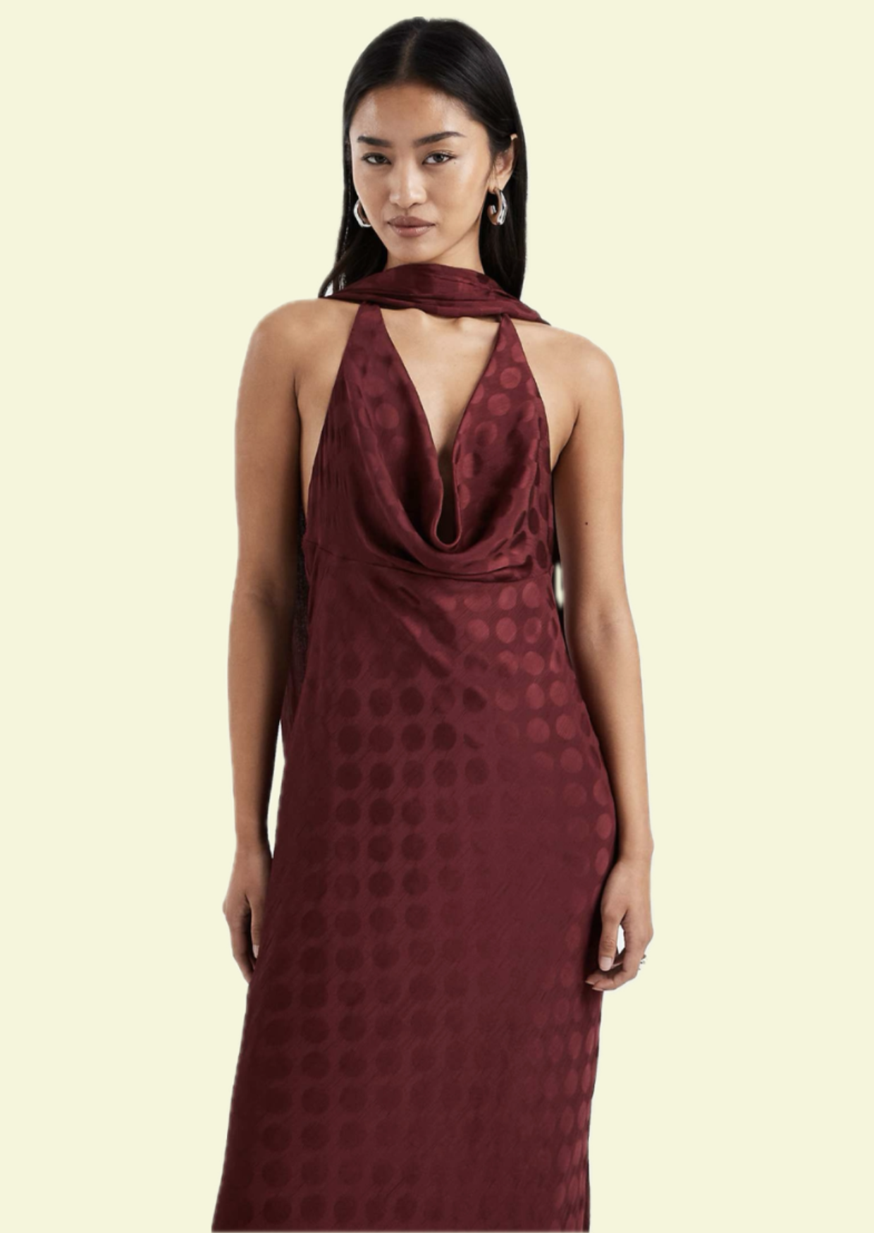 Burgundy Satin Drape Maxi Dress - Pineloue