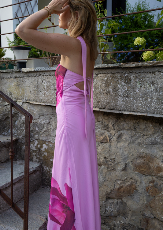 Pink Bloom Tie Maxi Dress