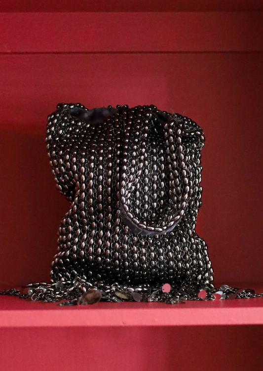 Silver Beaded Fringe Bag