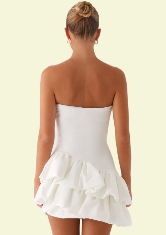 White Ruffle Mini Dress - Pineloue