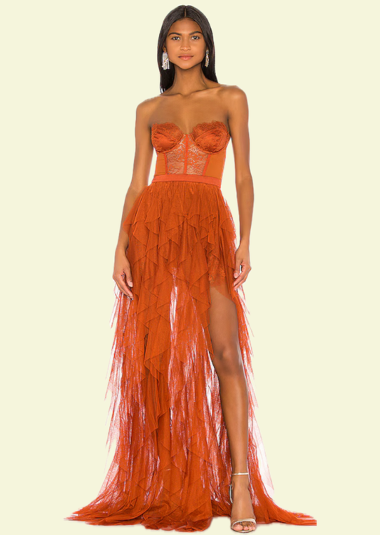 Rust Ruffle Maxi Dress