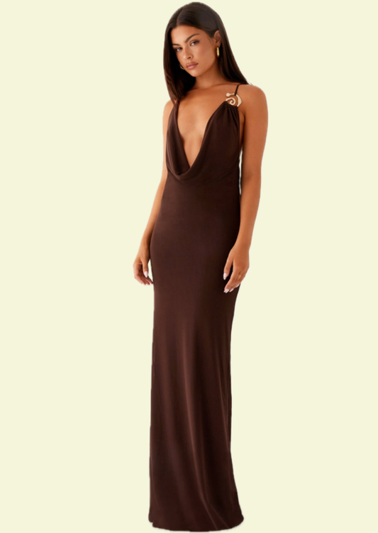 Chocolate Muse Maxi Dress - Pineloue