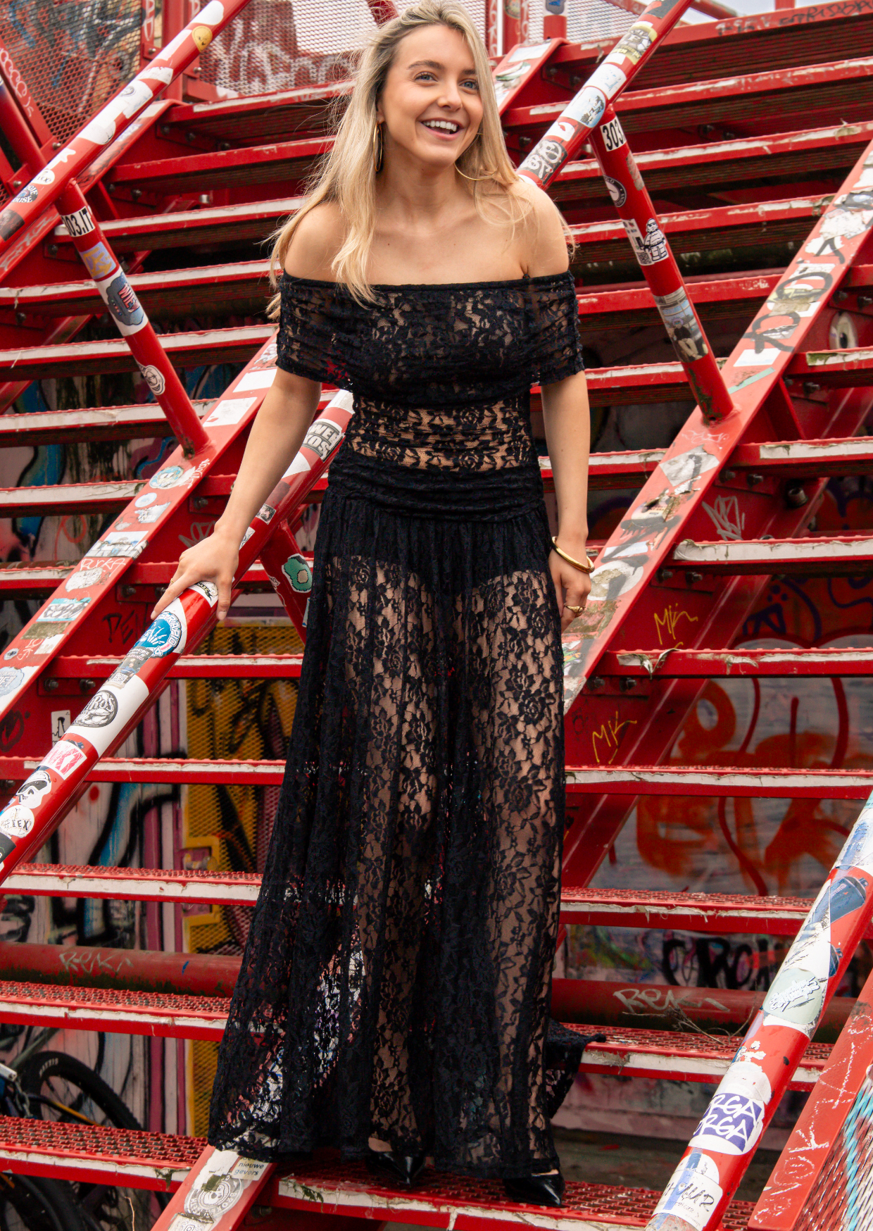 Midnight Lace Off Shoulder Maxi Dress - Pineloue