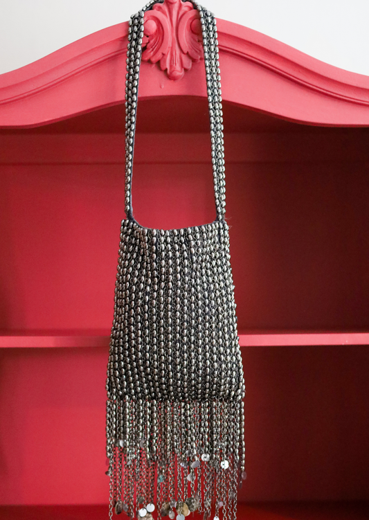 Silver Beaded Fringe Bag