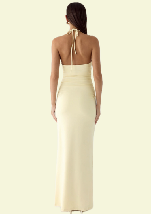 Buttercream Halter Maxi Dress - Pineloue