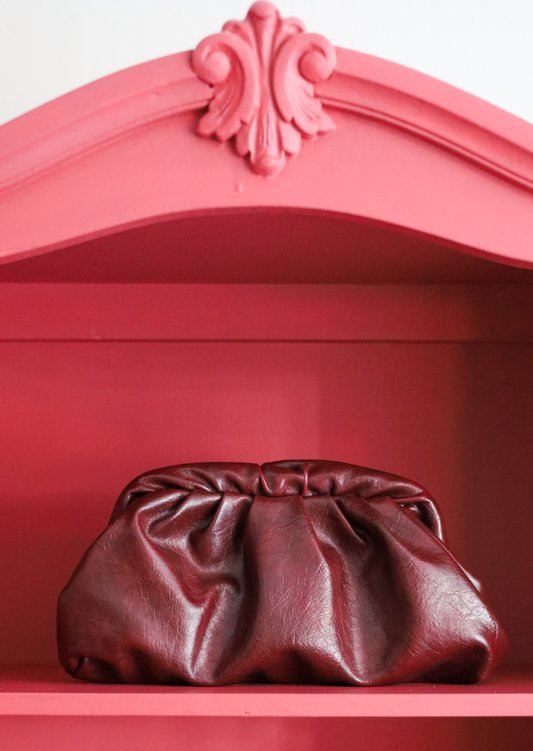 Burgundy Leather Pouch Clutch