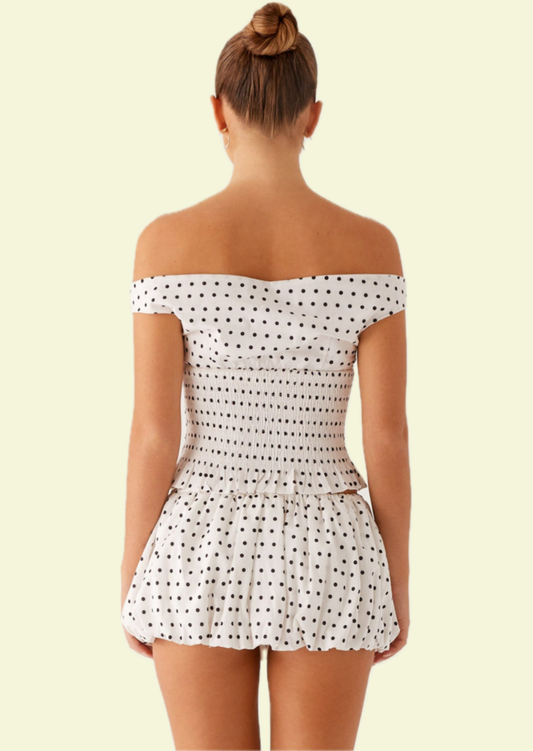 Polka Dot Off-Shoulder Mini Set - Pineloue