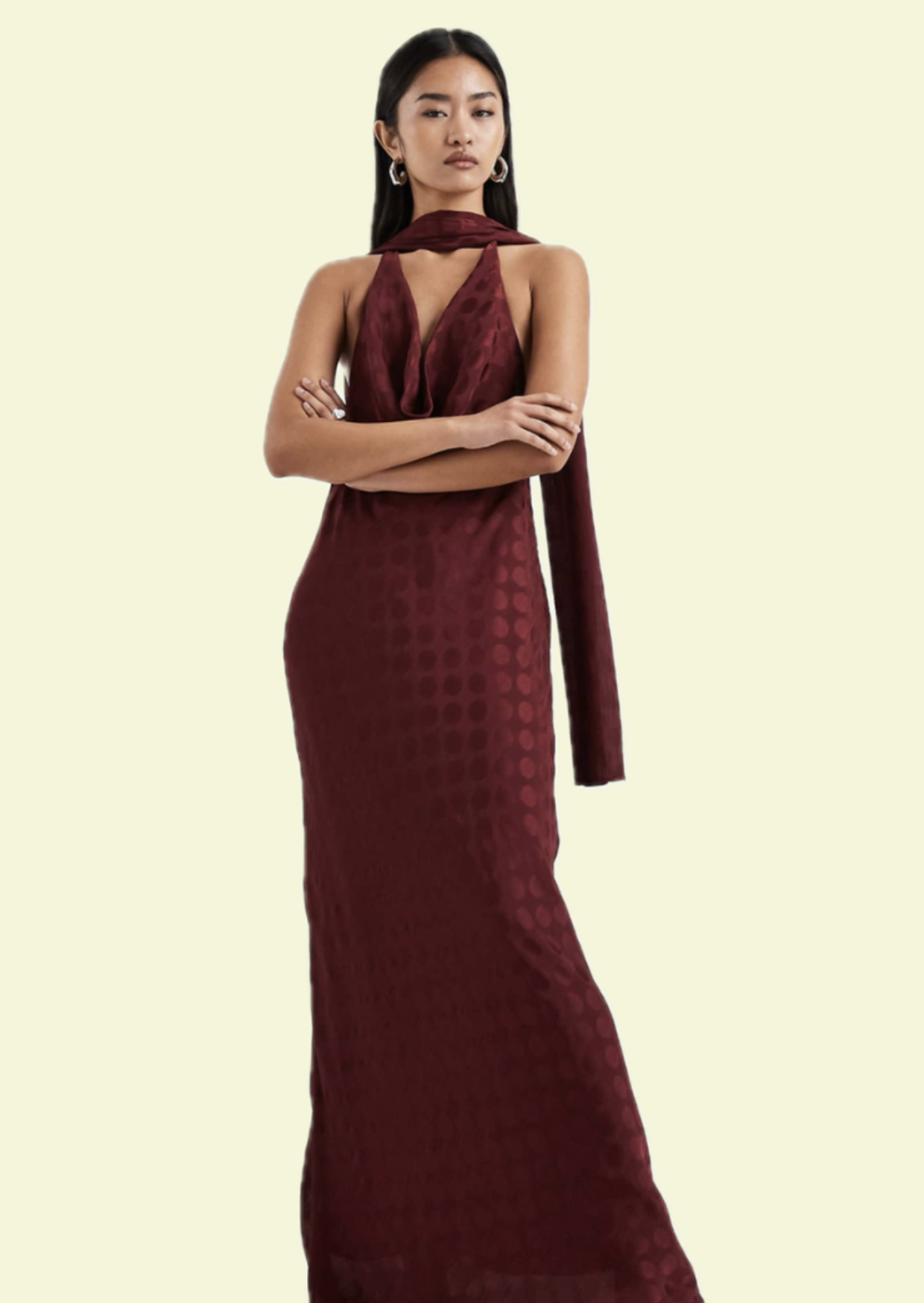 Burgundy Satin Drape Maxi Dress - Pineloue