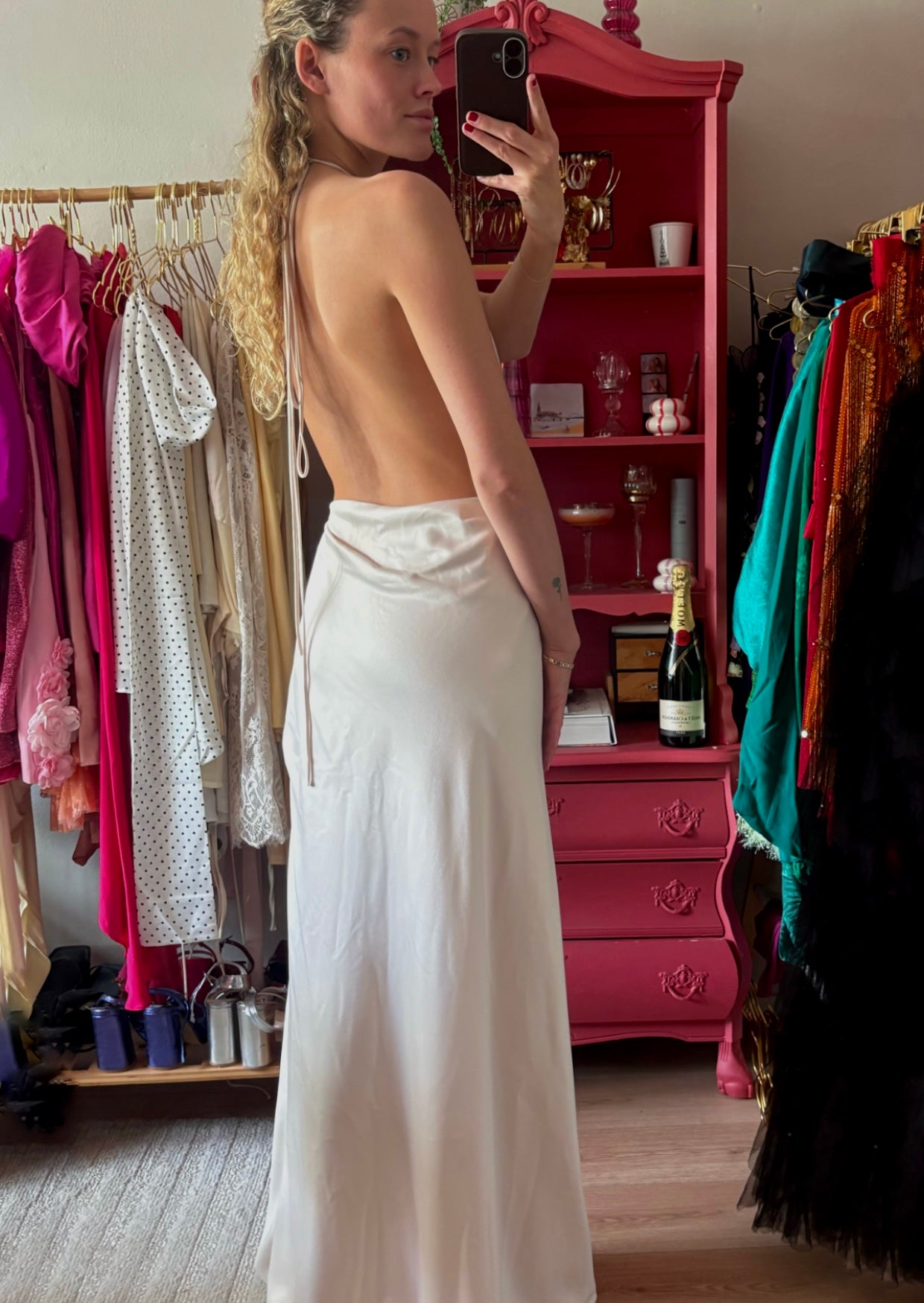 Ivory Open Back Halter Maxi Dress - Pineloue