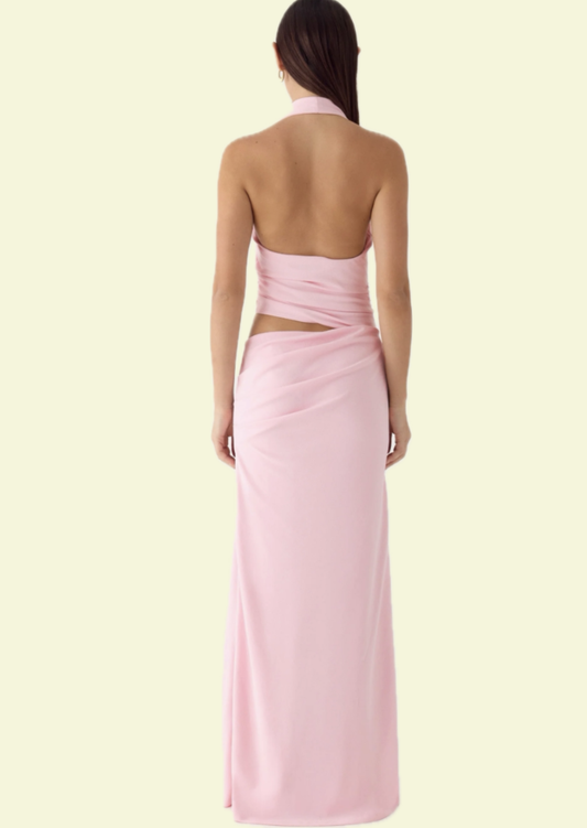 Pink Halter Cut-Out Maxi Dress - Pineloue