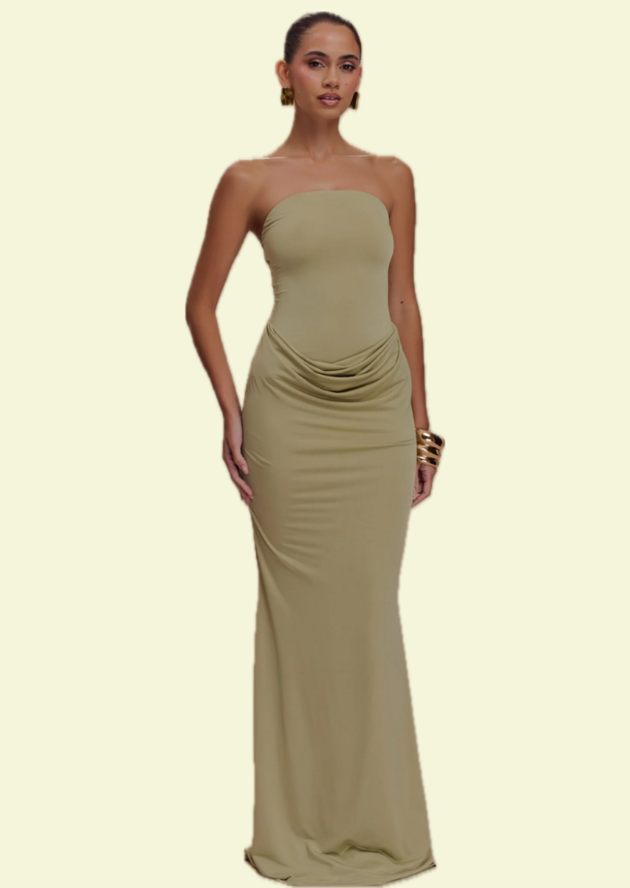 Olive Allure Strapless Maxi Dress - Pineloue