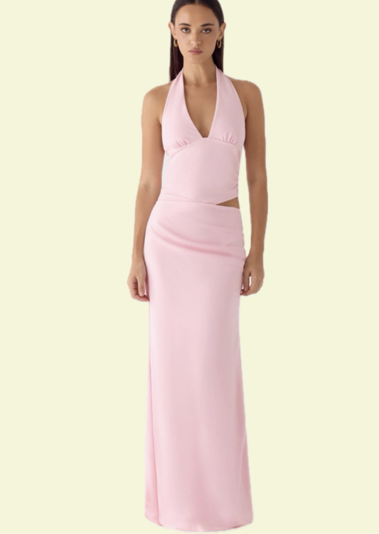 Pink Halter Cut-Out Maxi Dress - Pineloue
