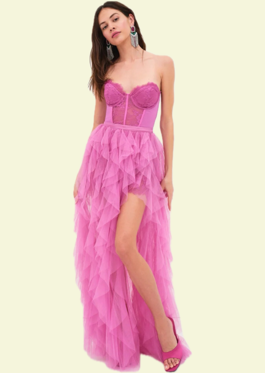 Pink Ruffle Maxi Dress - Pineloue