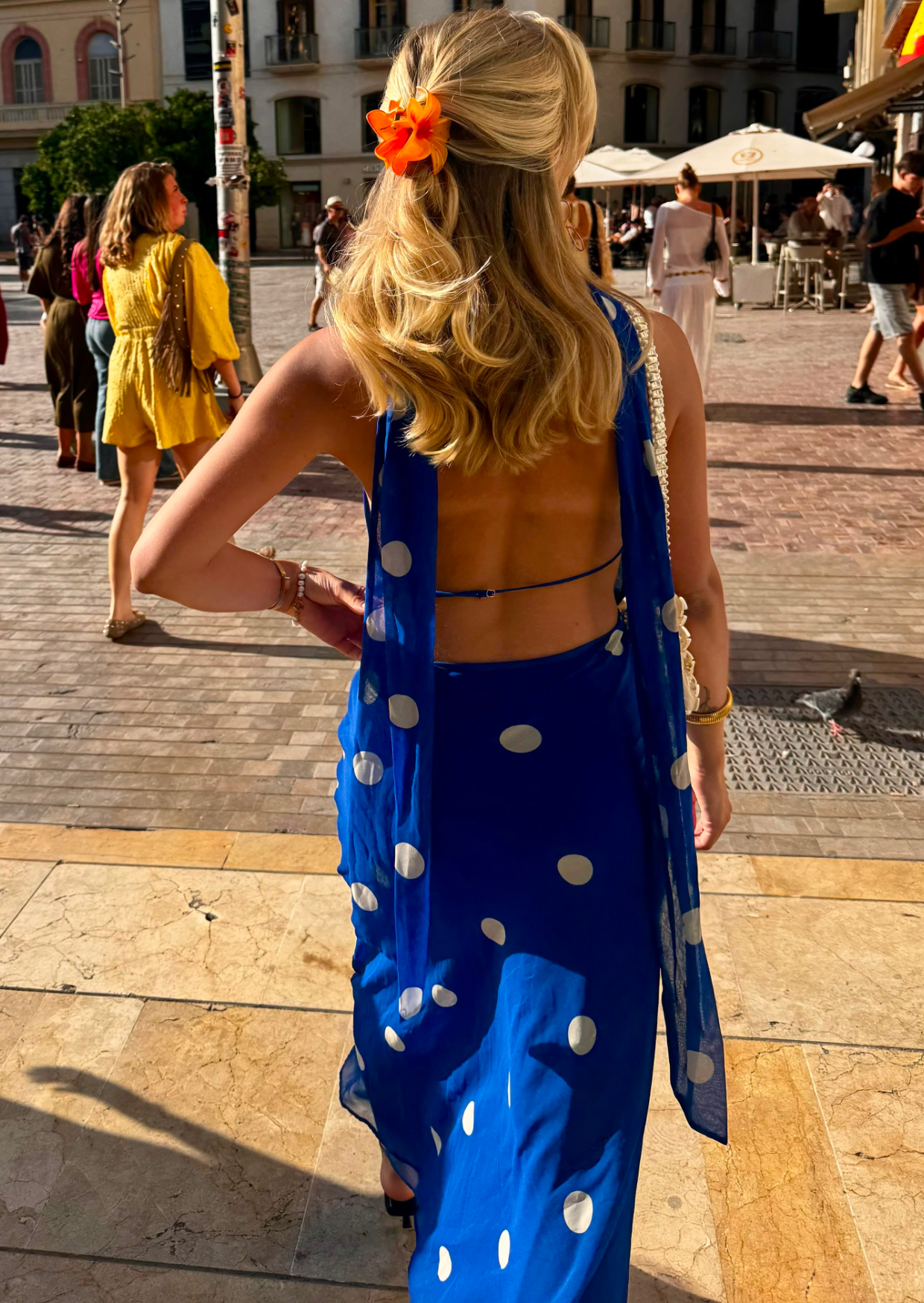 Blue Polka Halter Maxi Dress - Pineloue
