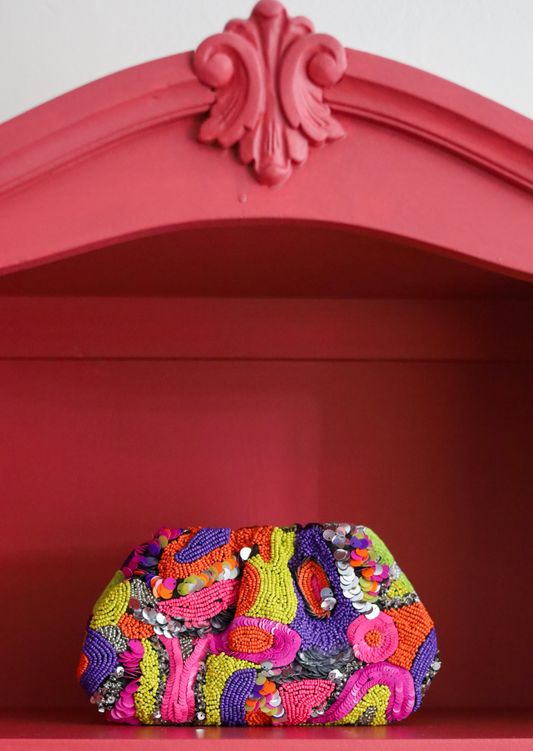 Multicolor Beaded Pouch Clutch