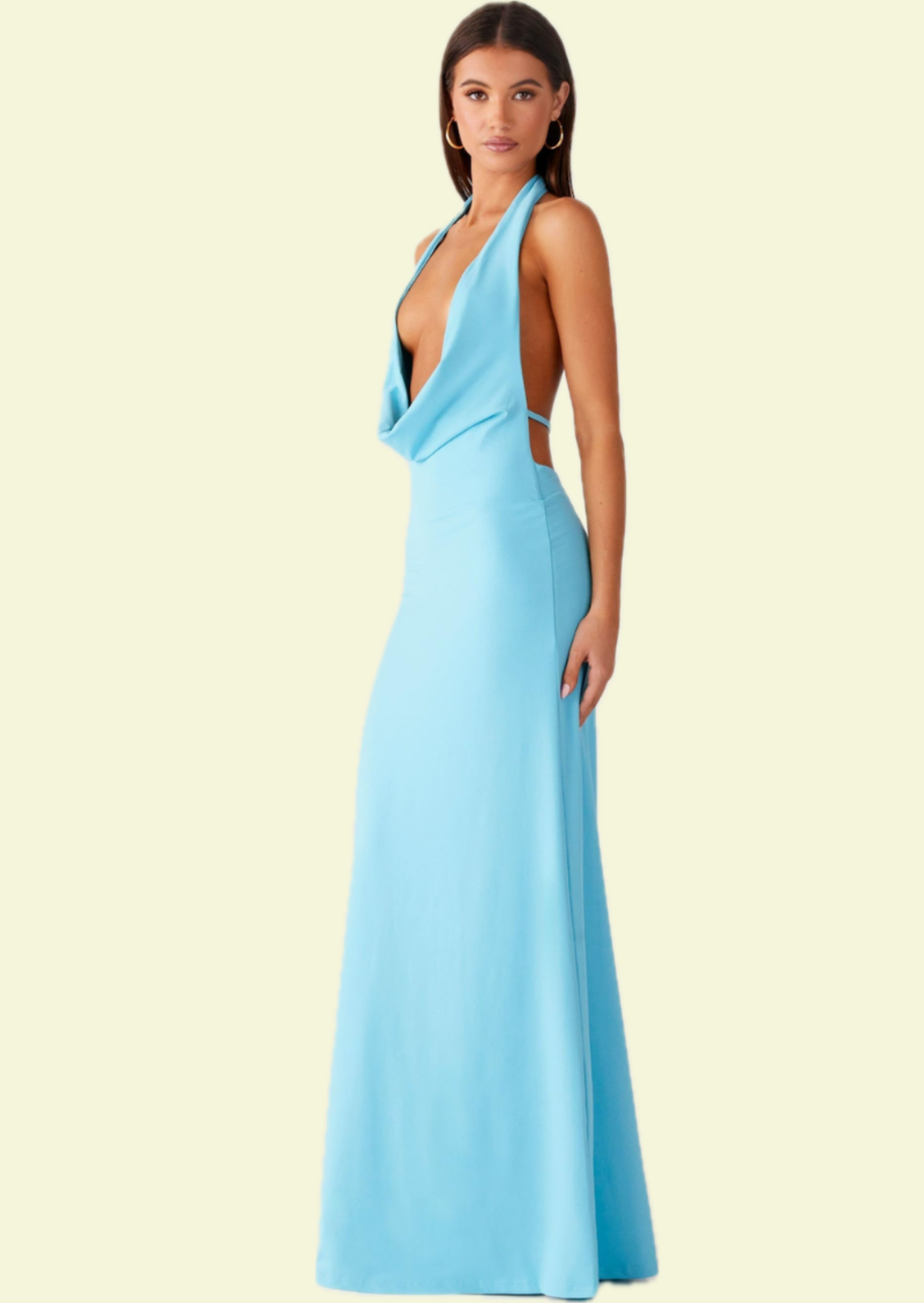 Aqua Cowl Halter Maxi Dress - Pineloue