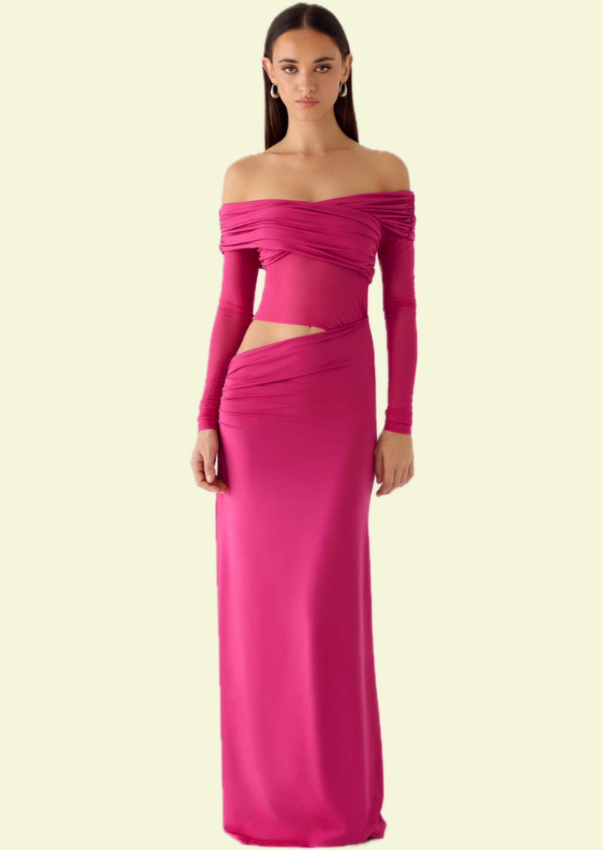 Fuchsia Off Shoulder Cut Out Maxi Dress - Pineloue
